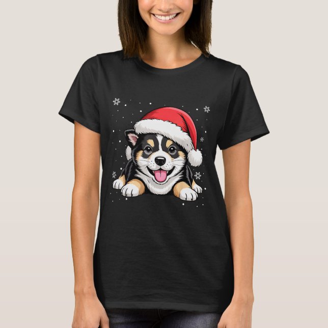 Camiseta Christmas Shiba Inu Dog Wearing Santa Hat Pet Anim (Anverso)