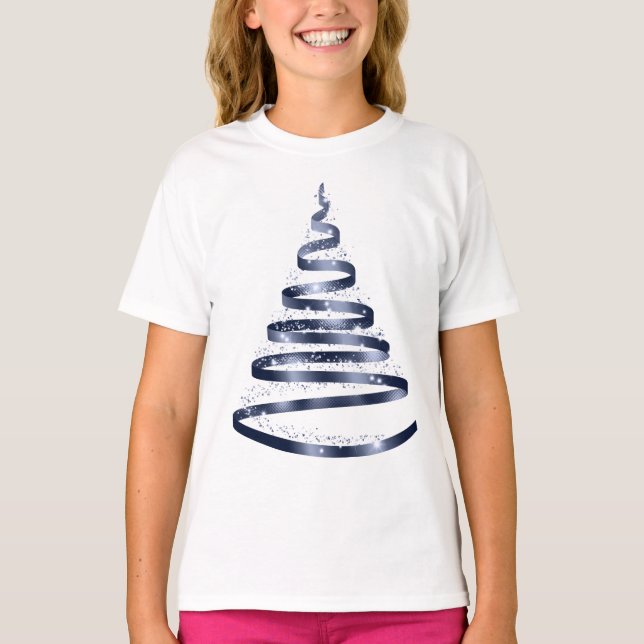 Camiseta Christmas Shiny Blue Ribbon Tree Sparkle (Anverso)