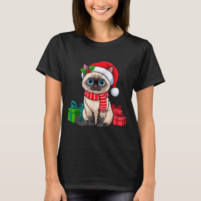 Camiseta Christmas Siamese Cat Holiday Kitten Xmas Men Wome (Anverso)