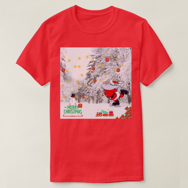 Camiseta Christmas Skateboarding Santa With Full Party its  (Diseño del anverso)