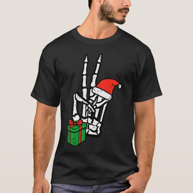 Camiseta Christmas Skeleton Hand Peace Cket Xmas Men Women  (Anverso)