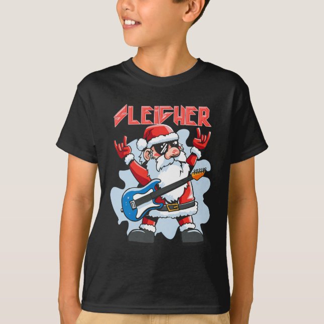 Camiseta Christmas Sleigher Santa Rock Xmas Rocker Men Wome (Anverso)