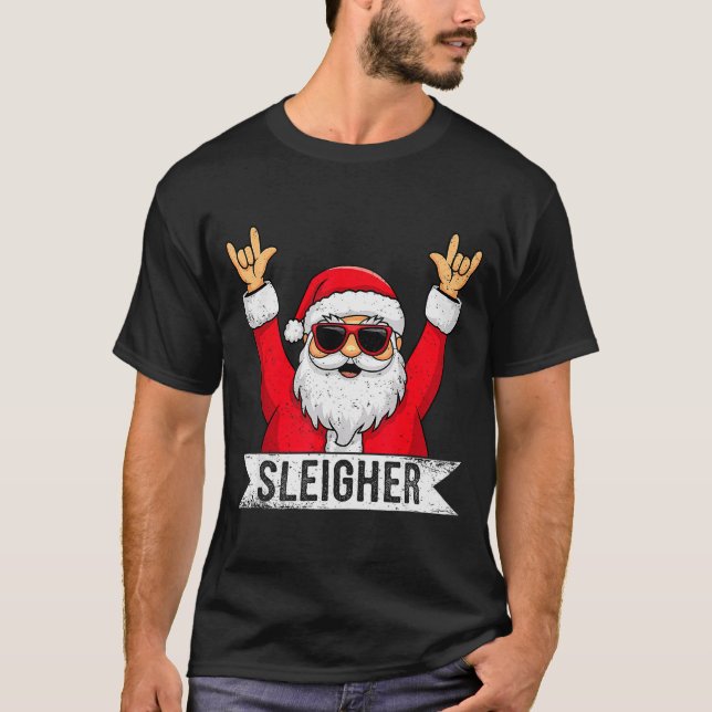 Camiseta Christmas Sleigher Santa Rock Xmas Rocker Men Wome (Anverso)