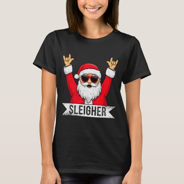 Camiseta Christmas Sleigher Santa Rock Xmas Rocker Men Wome (Anverso)