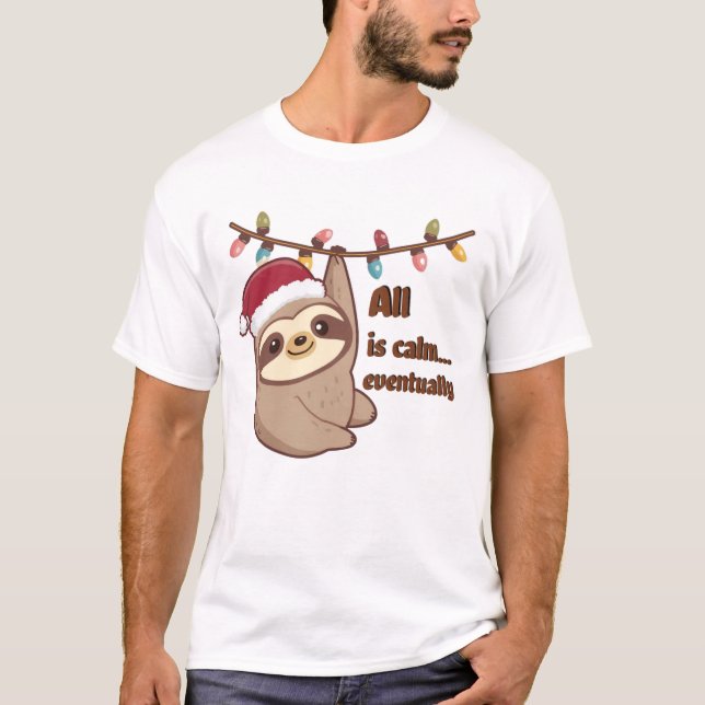 Camiseta Christmas Sloth – Cute Sloth Tangled in Holiday Li (Anverso)