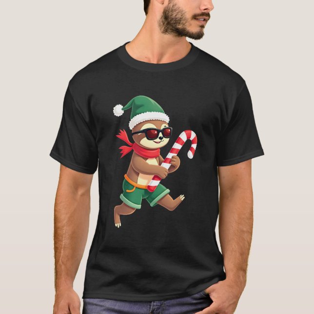 Camiseta Christmas Sloth Elf Peppermint Candy Cane Shirt Gi (Anverso)