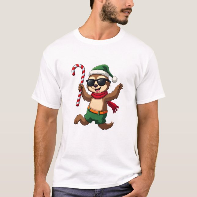 Camiseta Christmas Sloth Elf Peppermint Candy Cane Shirt Gi (Anverso)