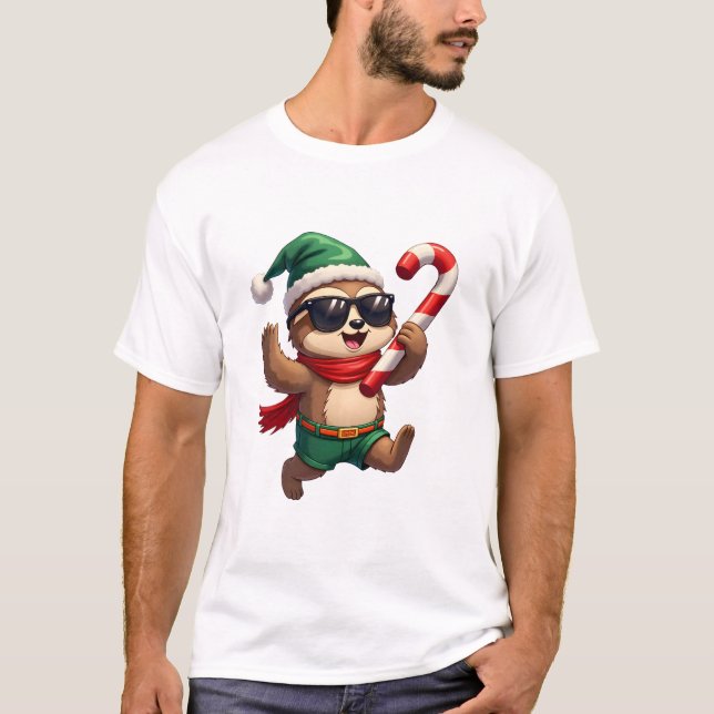 Camiseta Christmas Sloth Elf Peppermint Candy Cane Shirt Gi (Anverso)