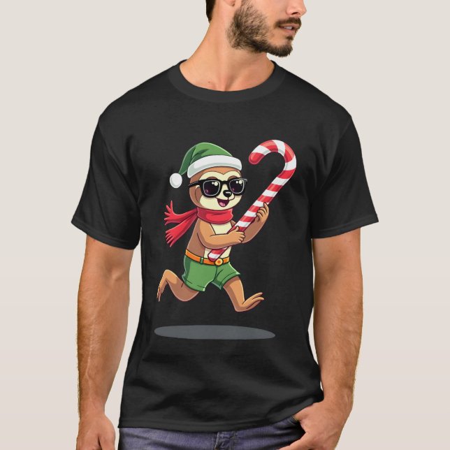Camiseta Christmas Sloth Elf Peppermint Candy Cane Shirt Gi (Anverso)