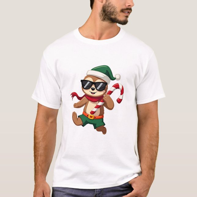 Camiseta Christmas Sloth Elf Peppermint Candy Cane Shirt Gi (Anverso)