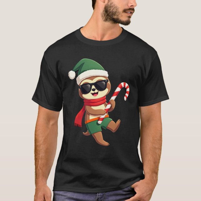 Camiseta Christmas Sloth Elf Peppermint Candy Cane Shirt Gi (Anverso)