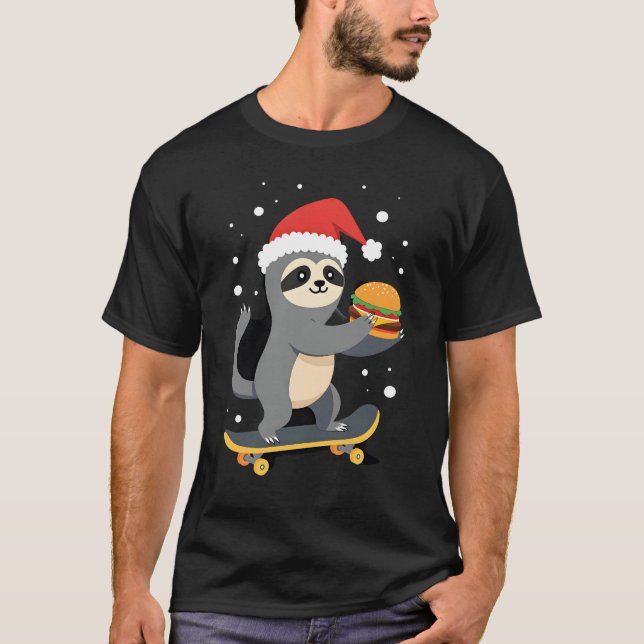 Camiseta CHRISTMAS SLOTH Funny Christmas Skateboard Sloth ( (Anverso)