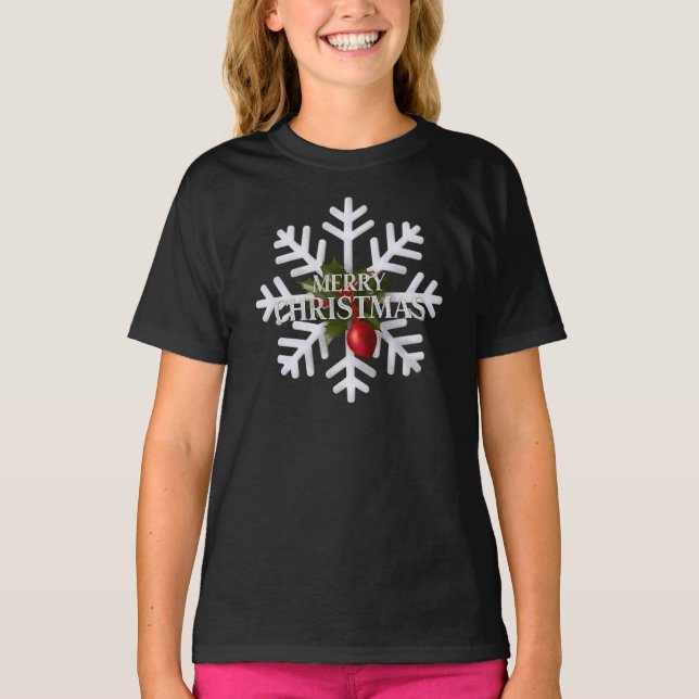 Camiseta Christmas Snowflake And Shy Red Berry (Anverso)