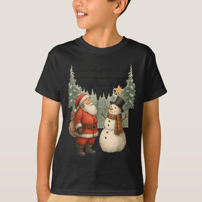 Camiseta Christmas Snowman And Santa He Was Made Snow  (Anverso)