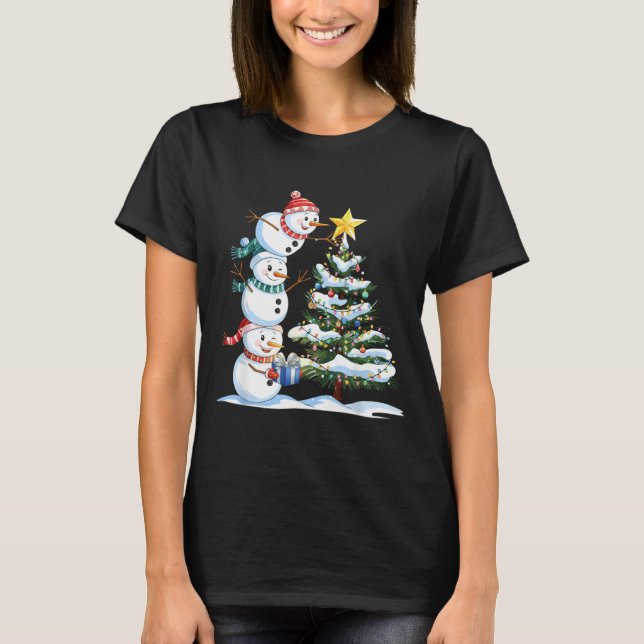 Camiseta Christmas Snowman Christmas Tree Funny Snowman Lov (Anverso)