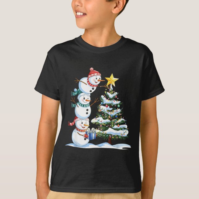 Camiseta Christmas Snowman Christmas Tree Funny Snowman Lov (Anverso)