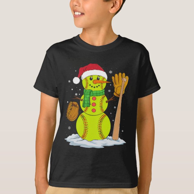 Camiseta Christmas Snowman Softbyll Pitcher Boys Kids Teens (Anverso)
