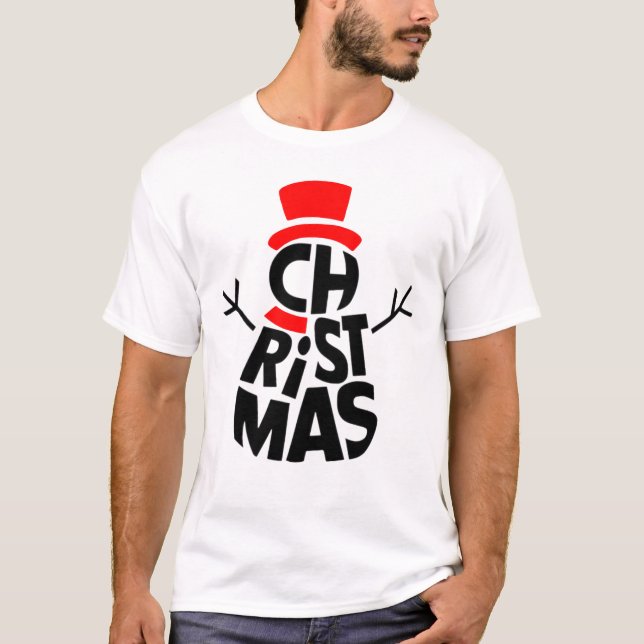 Camiseta Christmas Snowman Word Art  (Anverso)
