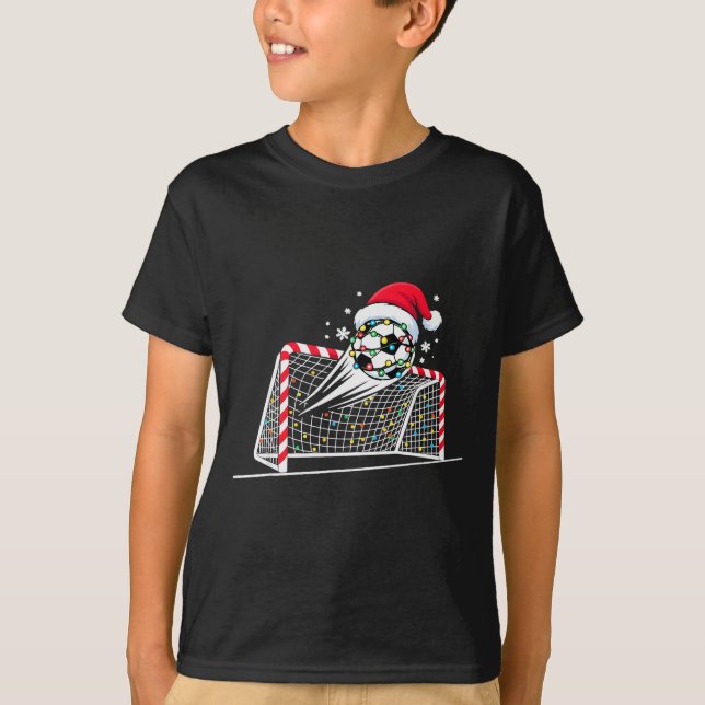 Camiseta Christmas Soccer Goal Ball Lights Santa Xmas Kids  (Anverso)