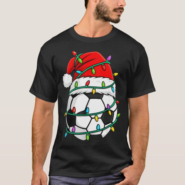 Camiseta Christmas Soccer Santa Hat Lights Santa Srts Xmas  (Anverso)