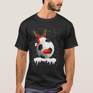Camiseta Christmas Soccer Santa Hat Reindeer Xmas Lights Ho