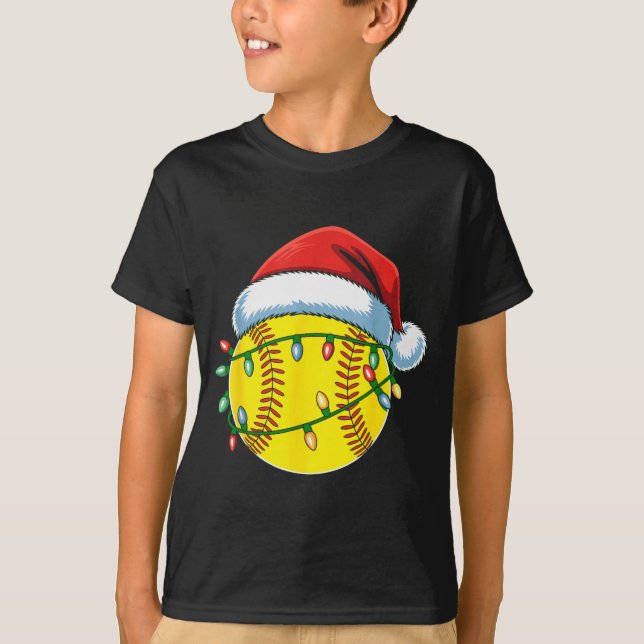 Camiseta Christmas Softball Ball Santa Hat Softball Xmas Li (Anverso)