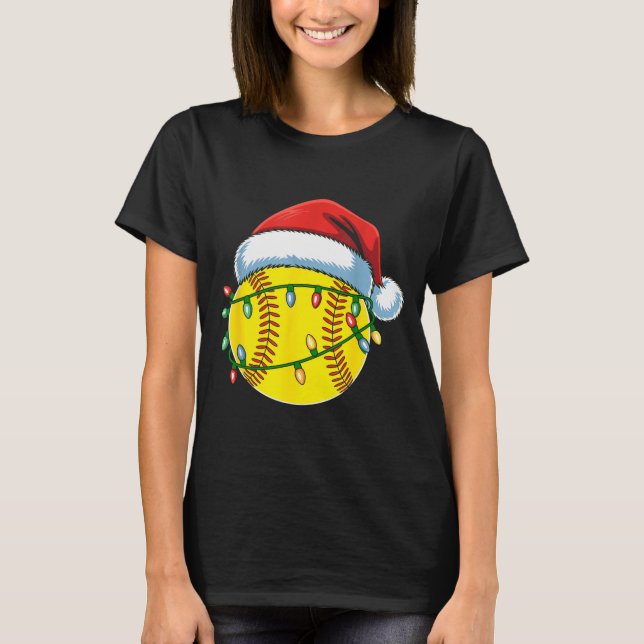 Camiseta Christmas Softball Ball Santa Hat Softball Xmas Li (Anverso)
