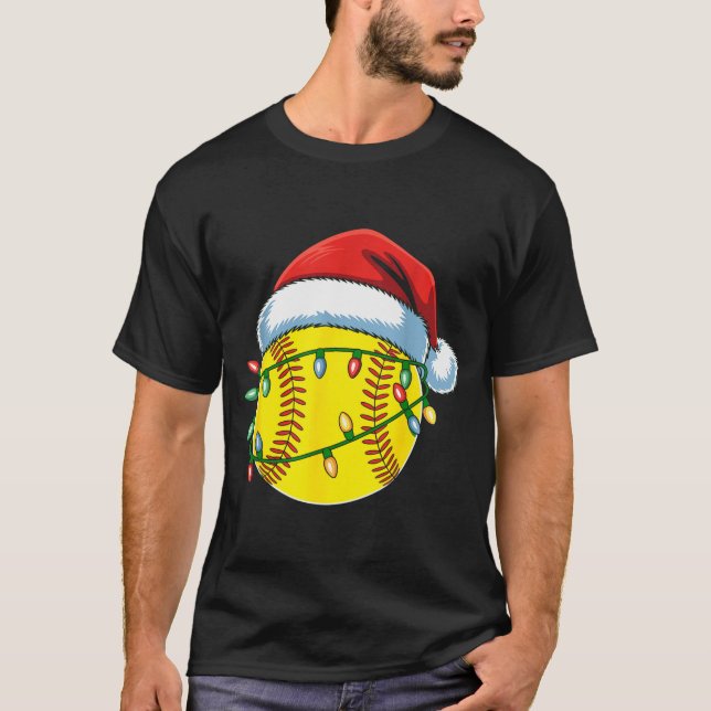 Camiseta Christmas Softball Ball Santa Hat Softball Xmas Li (Anverso)