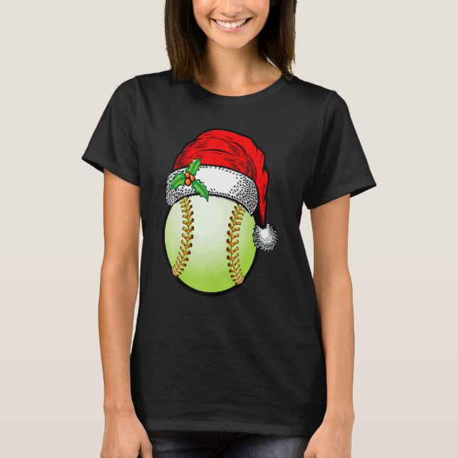 Camiseta Christmas Softball Ball Santa Hat Xmas Sport For B (Anverso)
