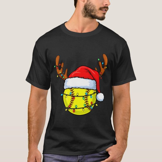 Camiseta Christmas Softball Xmas Santa Srts Hat Mens Womens (Anverso)