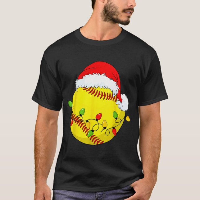 Camiseta Christmas Softball Xmas Santa Srts Hat Mens Womens (Anverso)
