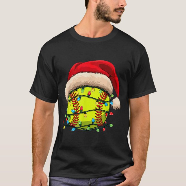 Camiseta Christmas Softball Xmas Santa Srts Hat Mens Womens (Anverso)