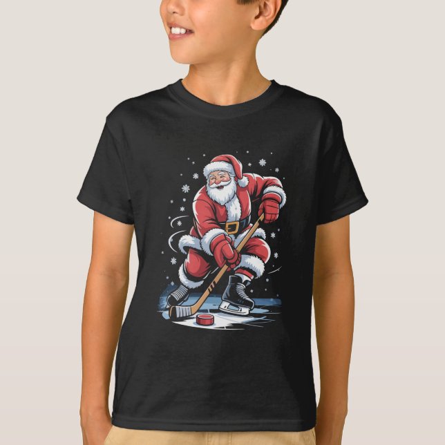 Camiseta Christmas Sports Santa Plays Ice Hockey Xmas  (Anverso)