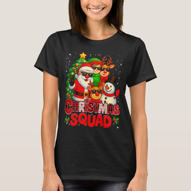 Camiseta Christmas Squad Plaid Santa Snowman Elf Rudolph Xm (Anverso)