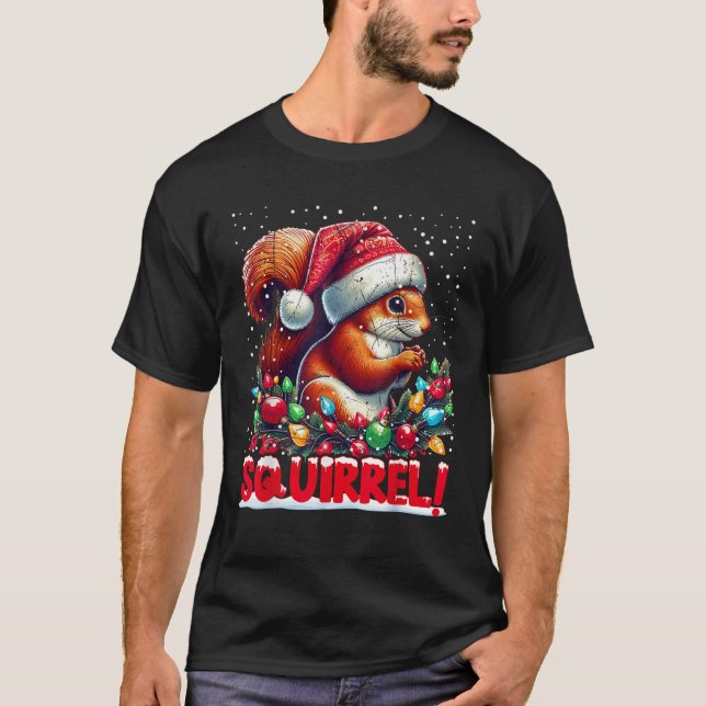 Camiseta Christmas SQUIRREL Candy Cane Santa Hat Family Xma (Anverso)