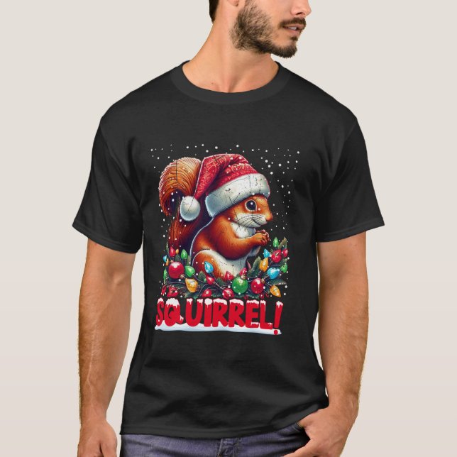 Camiseta Christmas SQUIRREL Candy Cane Santa Hat Family Xma (Anverso)