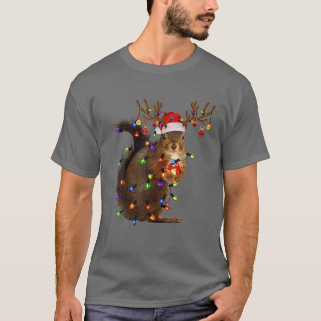 Camiseta Christmas Squirrel Lights Squirrel Reindeer Funny (Anverso)