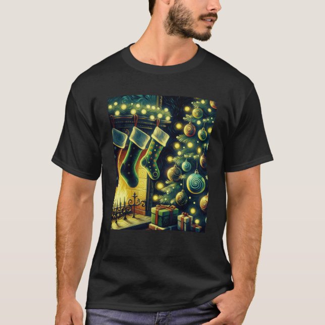 Camiseta Christmas Stockings by the Fireplace Van Gogh Star (Anverso)