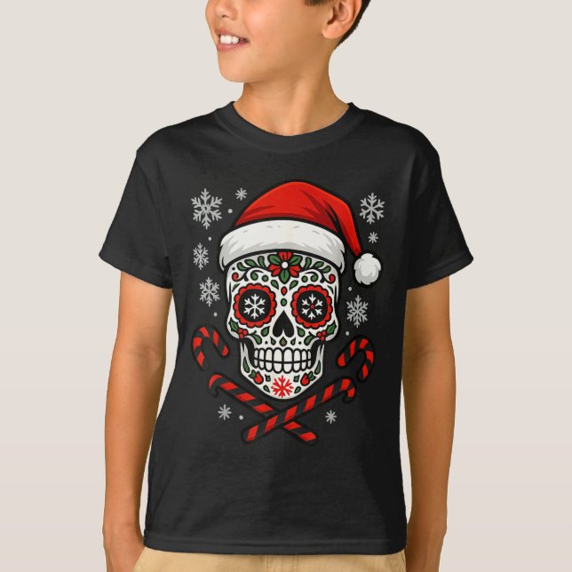 Camiseta Christmas Sugar Calavera Skull Santa Hat Candy Can (Anverso)