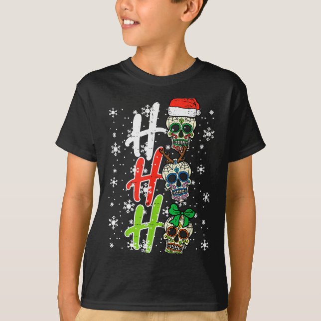 Camiseta Christmas Sugar Skull Ho Ho Ho Xmas Mexican Men Wo (Anverso)
