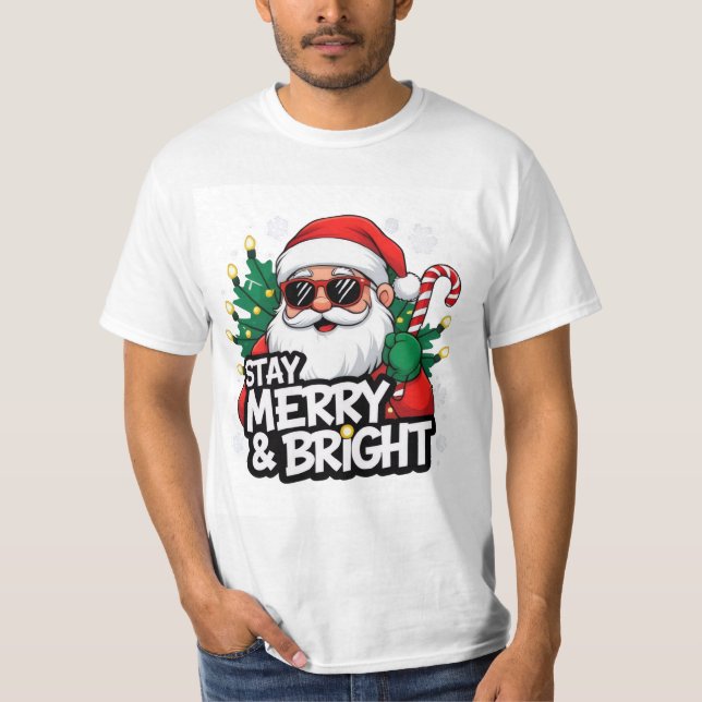 Camiseta  Christmas T-Shirt for Teens  Stay Merry & Bright (Anverso)