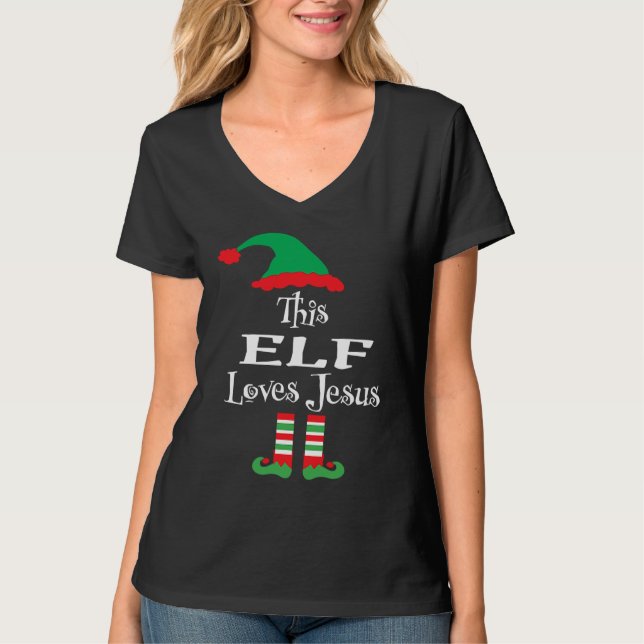 Camiseta Christmas This Elf Loves Jesus Religious  Xmas (Anverso)