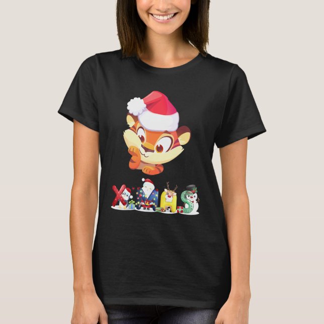 Camiseta Christmas Tiger Face Tree Snow  Pajama Xmas 2021   (Anverso)