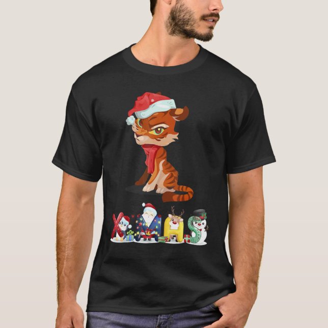 Camiseta Christmas Tiger Face Tree Snow  Pajama Xmas 2021   (Anverso)