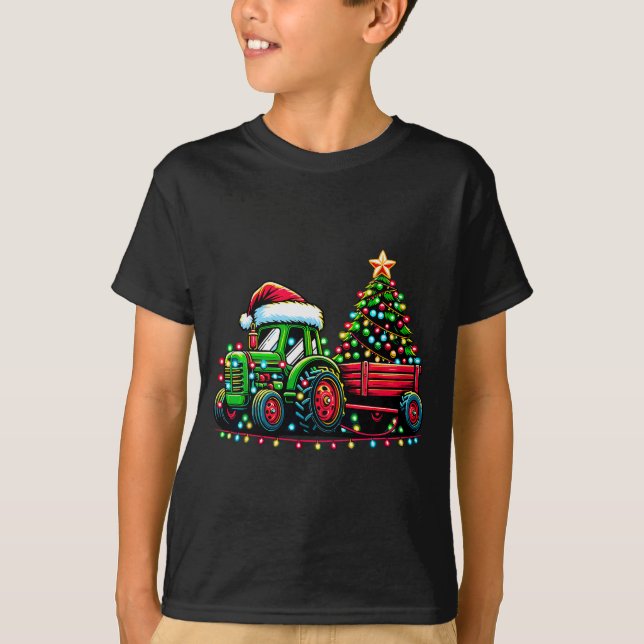 Camiseta Christmas Tractor Boys Santa Xmas Farm Truck  (Anverso)