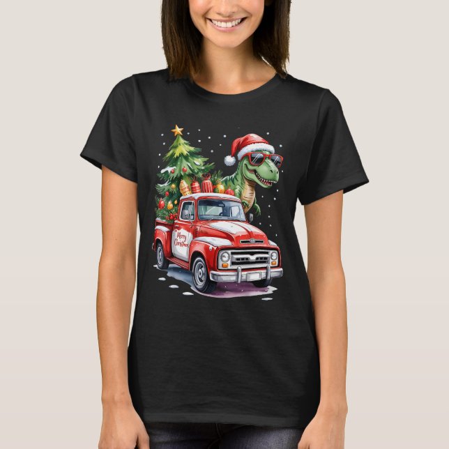 Camiseta Christmas Tree Car Truck Dinosaur Trex Christmas B (Anverso)