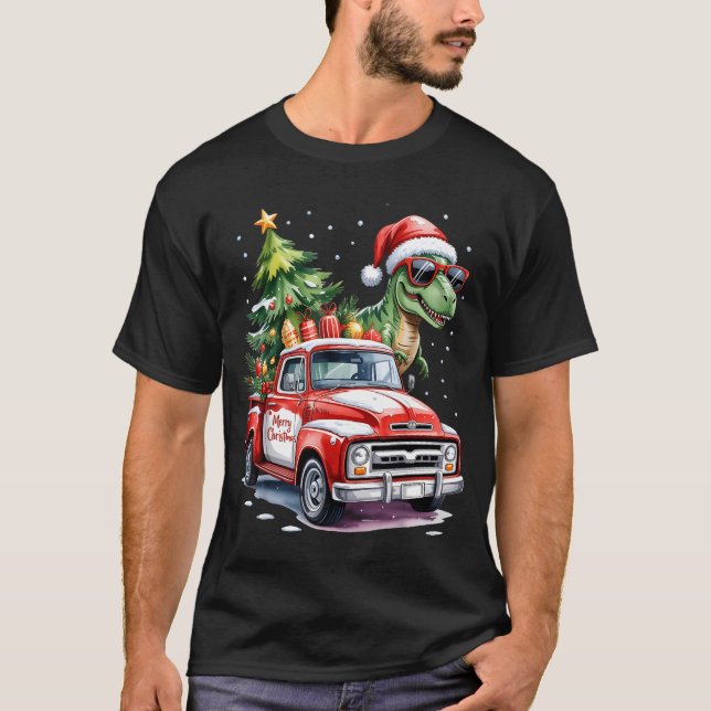 Camiseta Christmas Tree Car Truck Dinosaur Trex Christmas B (Anverso)