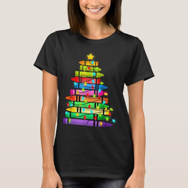 Camiseta Christmas Tree Made Of Crayons School Teacher Life (Anverso)