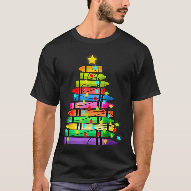 Camiseta Christmas Tree Made Of Crayons School Teacher Life (Anverso)