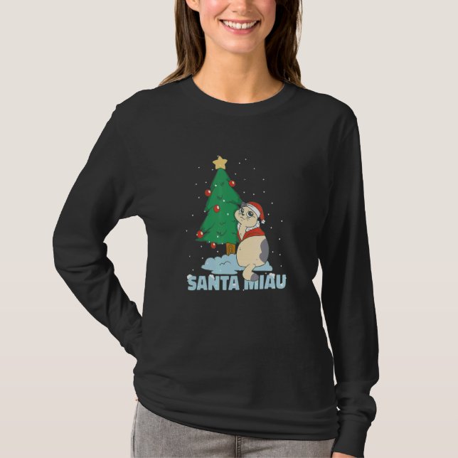 Camiseta Christmas Tree Santa Miau Cat (Anverso)